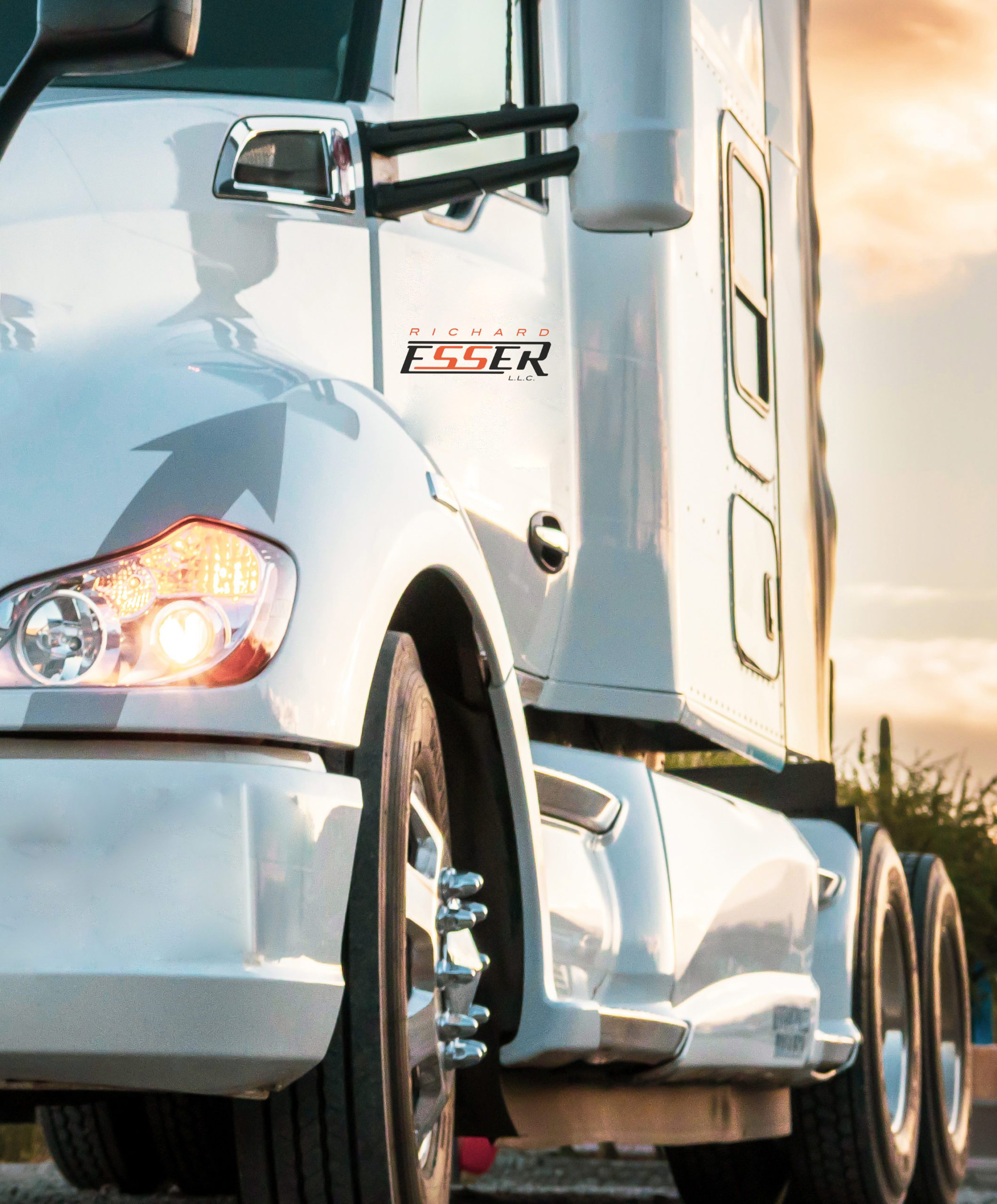 front of cargo trailer at sunset on a highway in Mexico. Transpo